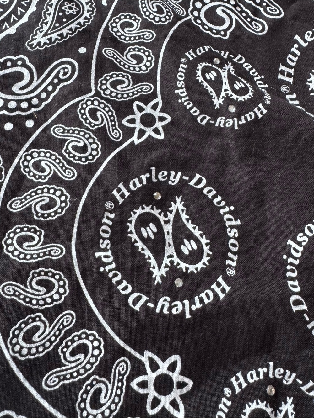 Harley-Davidson Rhinestone Paisley Bandana Scarf - Black & White Biker Y2K - Picture 7 of 9